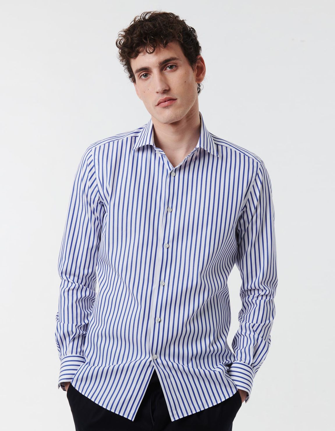 Blue Poplin Stripe Shirt Collar spread Slim Fit 6