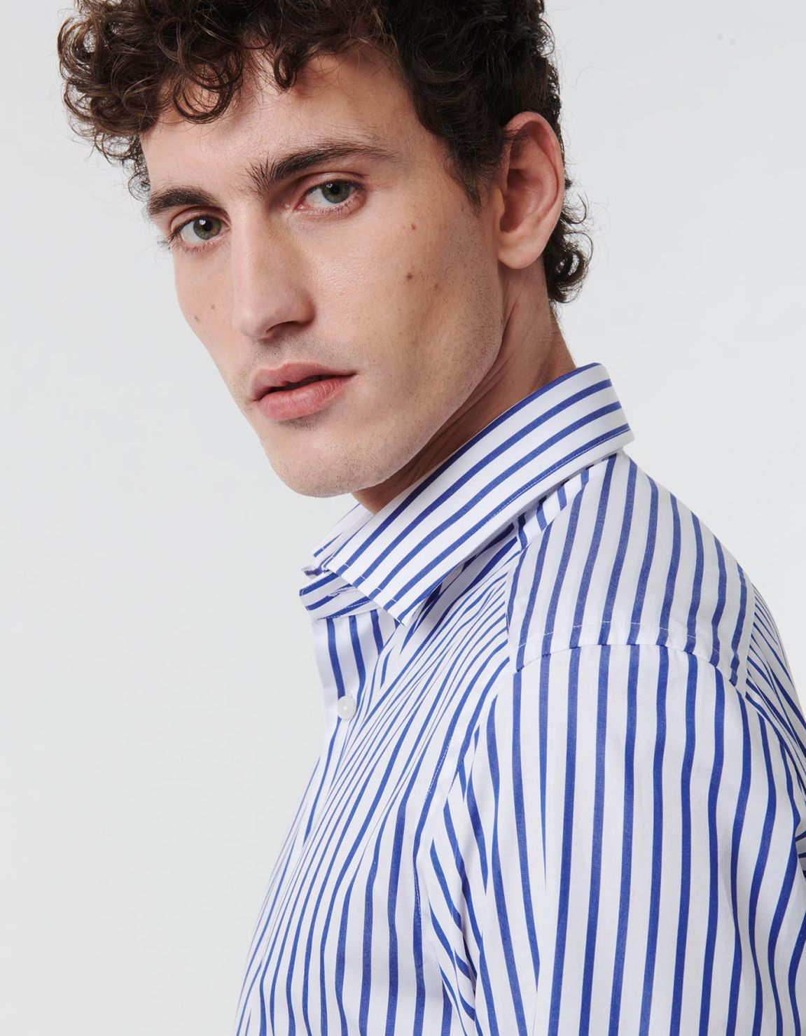 Blue Poplin Stripe Shirt Collar spread Slim Fit 7