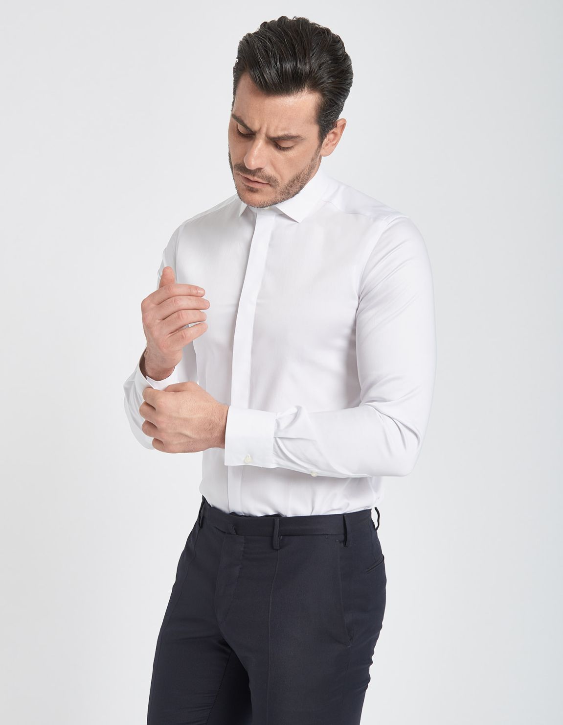 Chemise Col français Blanc Toile Unie Slim Fit 6