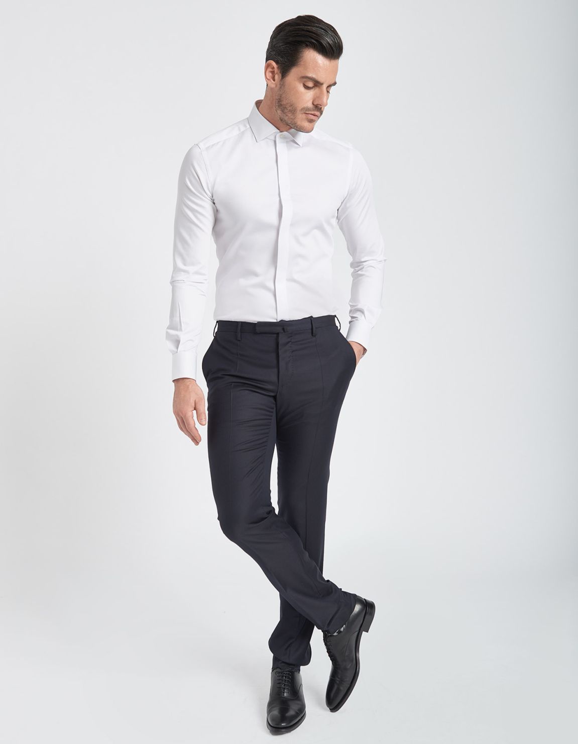 Camicia Collo francese Tinta Unita Tela Bianco Slim Fit 5