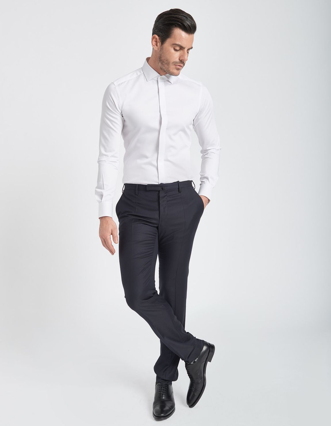 Chemise Col français Blanc Toile Unie Slim Fit 5