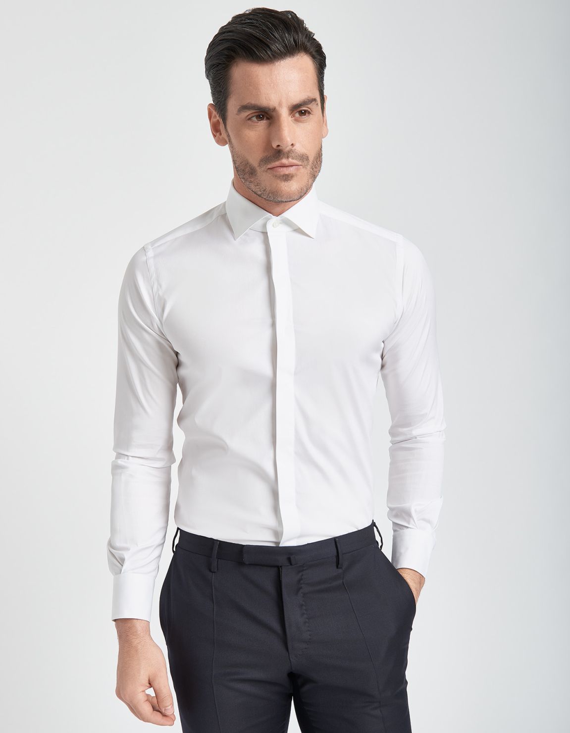 Camisa Cuello francés Blanco Tela Liso Slim Fit 6
