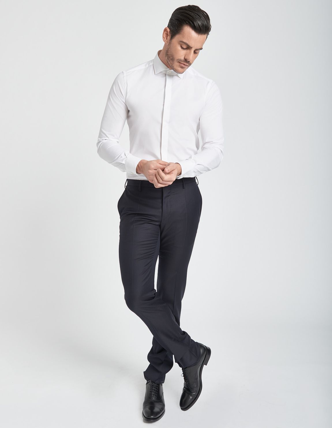 Camicia Collo francese Tinta Unita Tela Bianco Slim Fit 5