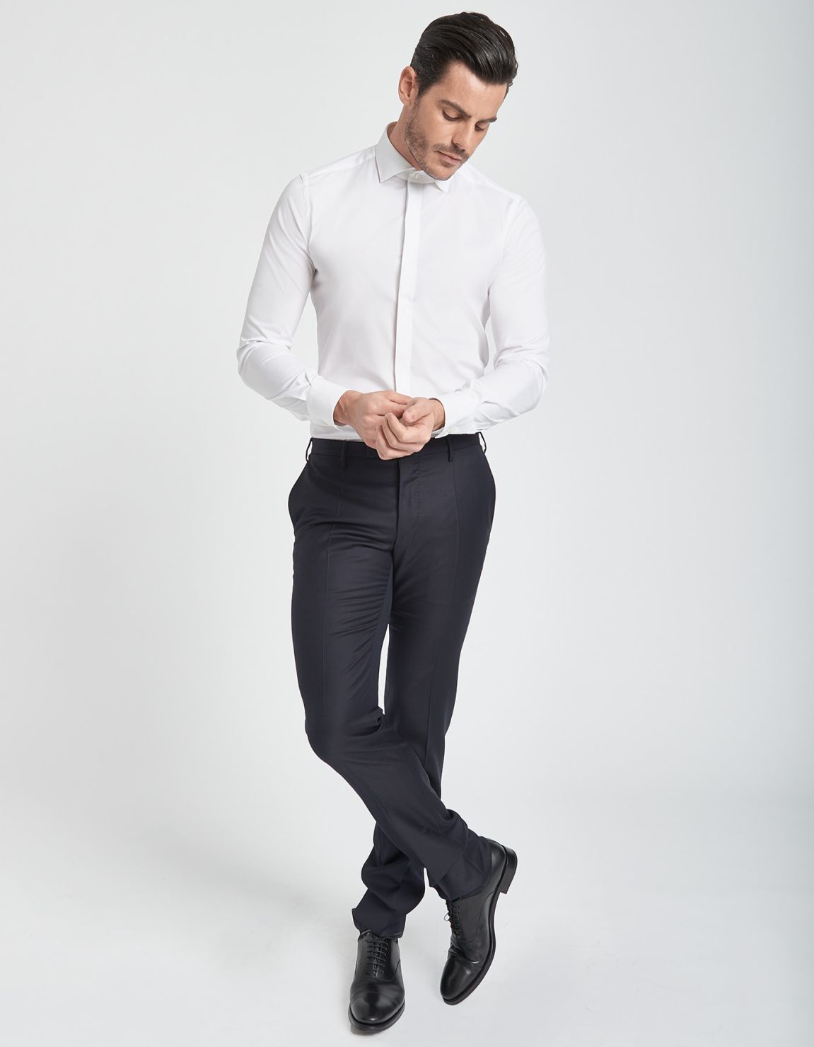 Chemise Col français Blanc Toile Unie Slim Fit 5