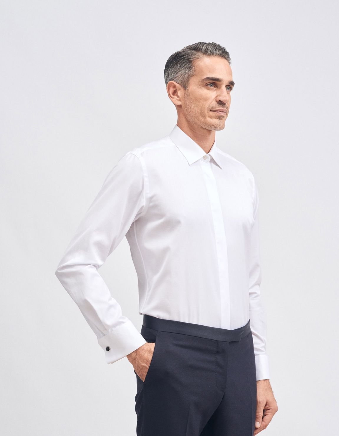 Chemise Col italien Blanc Toile Unie Slim Fit 1