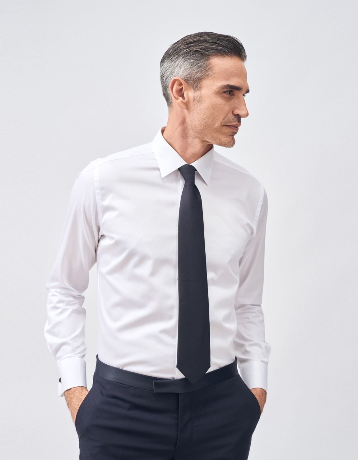 Camisa Cuello italiano Blanco Tela Liso Slim Fit 6