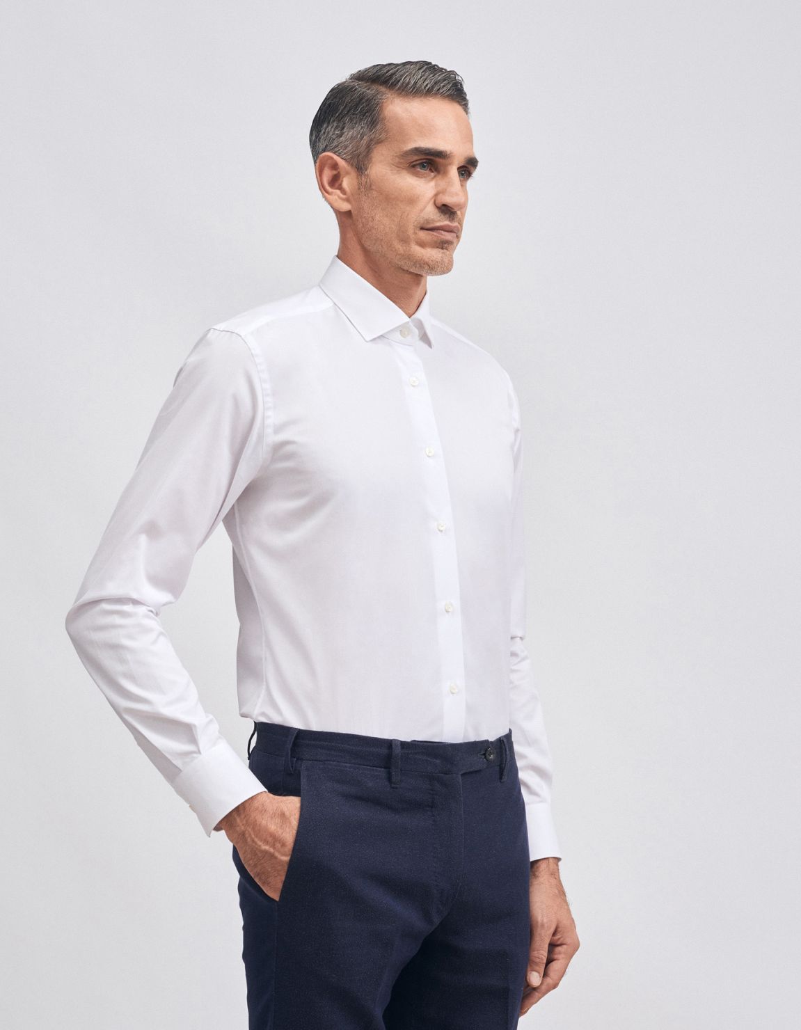 Chemise Col français petit Blanc Twill Unie Slim Fit 1