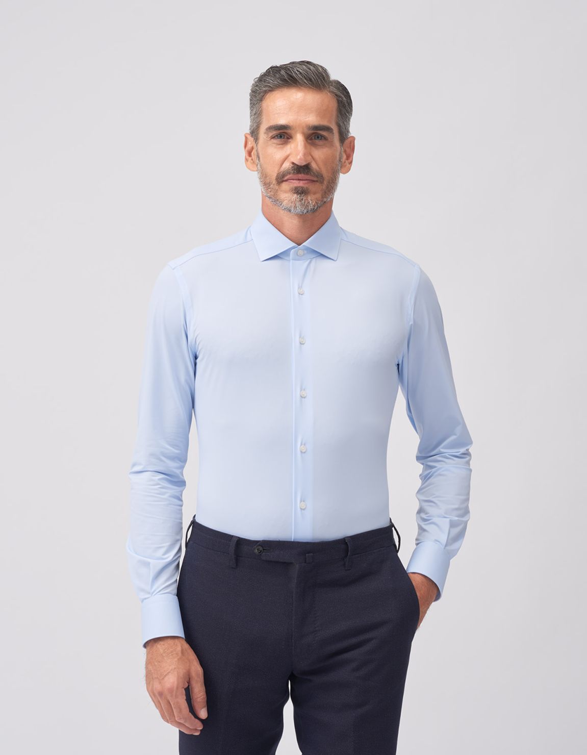 Camisa Cuello francés pequeño Liso Oxford Celeste claro Slim Fit 6