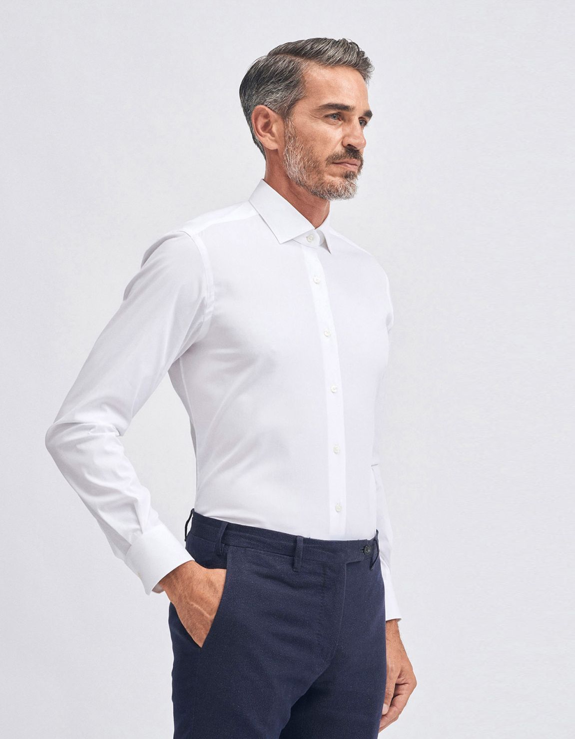 Camisa Cuello francés pequeño Blanco Tela Liso Slim Fit 1