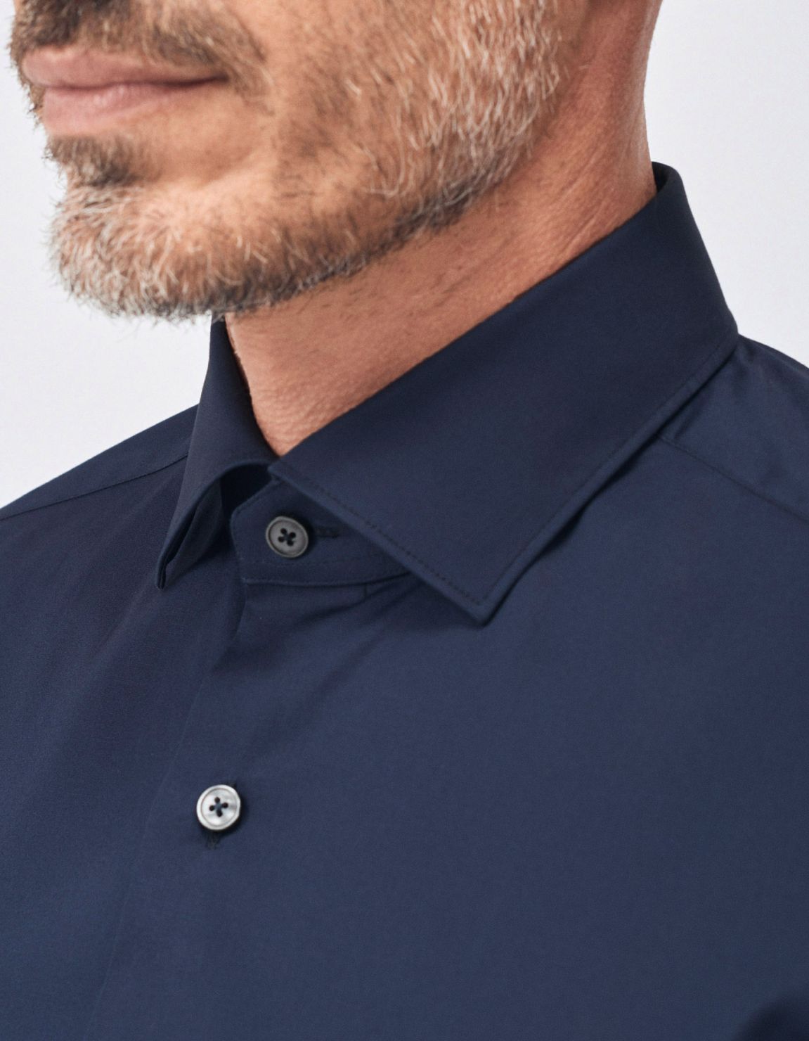 Camicia Collo francese piccolo Tinta Unita Tela Blu navy Slim Fit 3