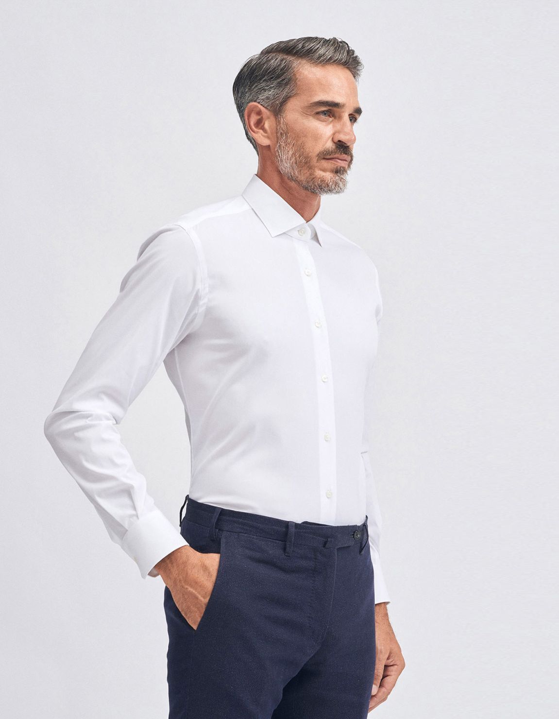 Camicia Collo francese piccolo Tinta Unita Tela Bianco Slim Fit 1