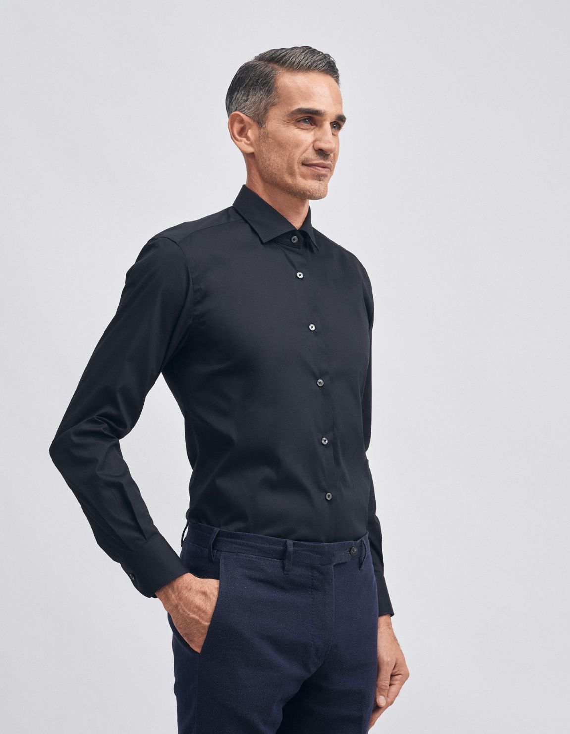 Shirt Collar small cutaway Black Canvas Slim Fit 1