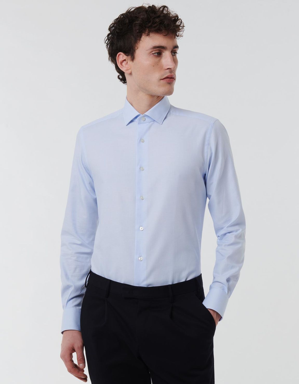 Light Blue Textured Pattern Shirt Collar small cutaway Slim Fit 6