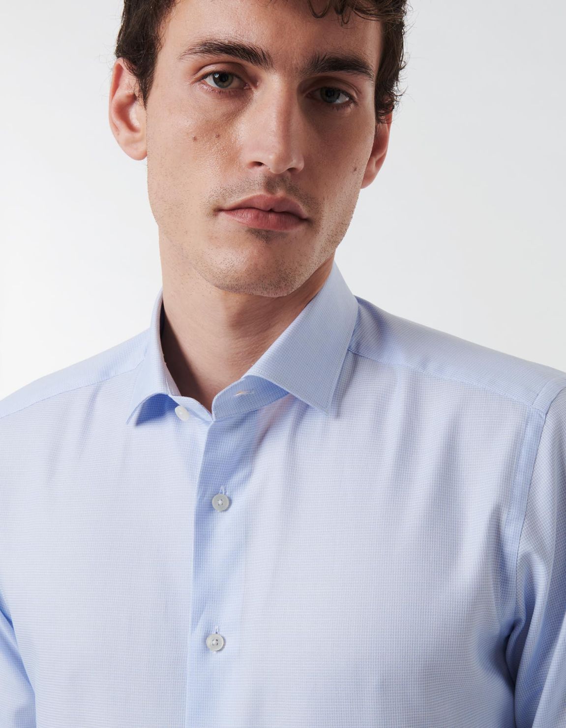 Camisa Cuello francés pequeño Estampado Texturizado Celeste Slim Fit 7
