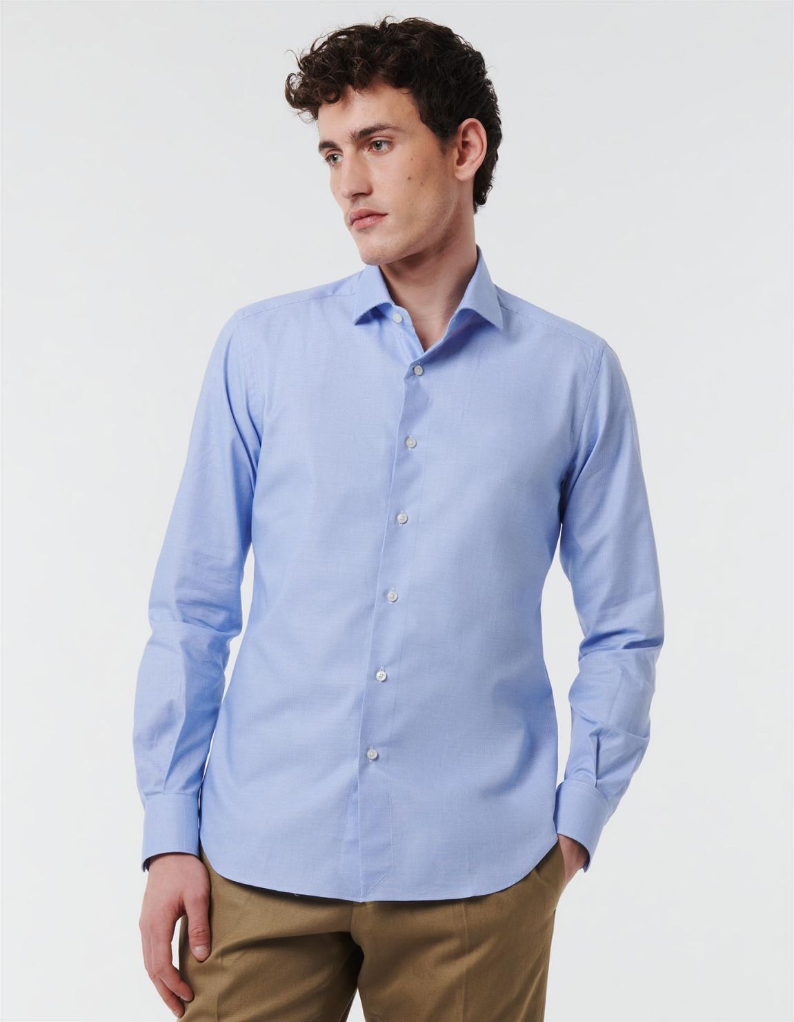 Camisa Cuello francés pequeño Estampado Texturizado Azul Slim Fit 3
