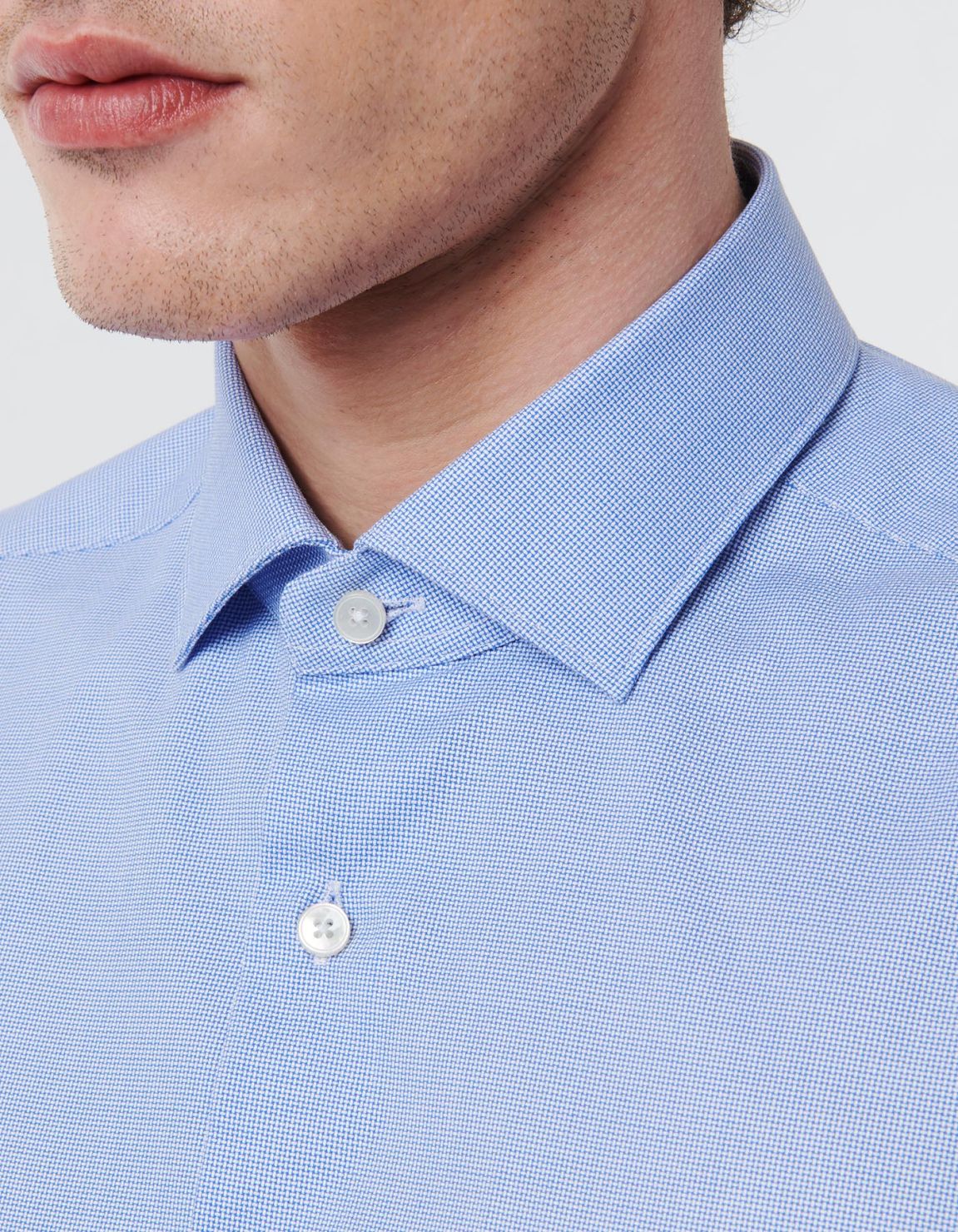 Blue Textured Pattern Shirt Collar small cutaway Slim Fit 2