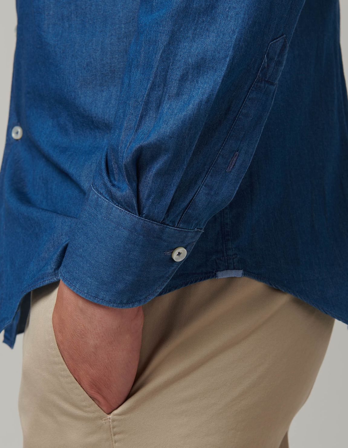 Camisa Cuello francés Blue jeans Tela Liso Tailor Custom Fit 4