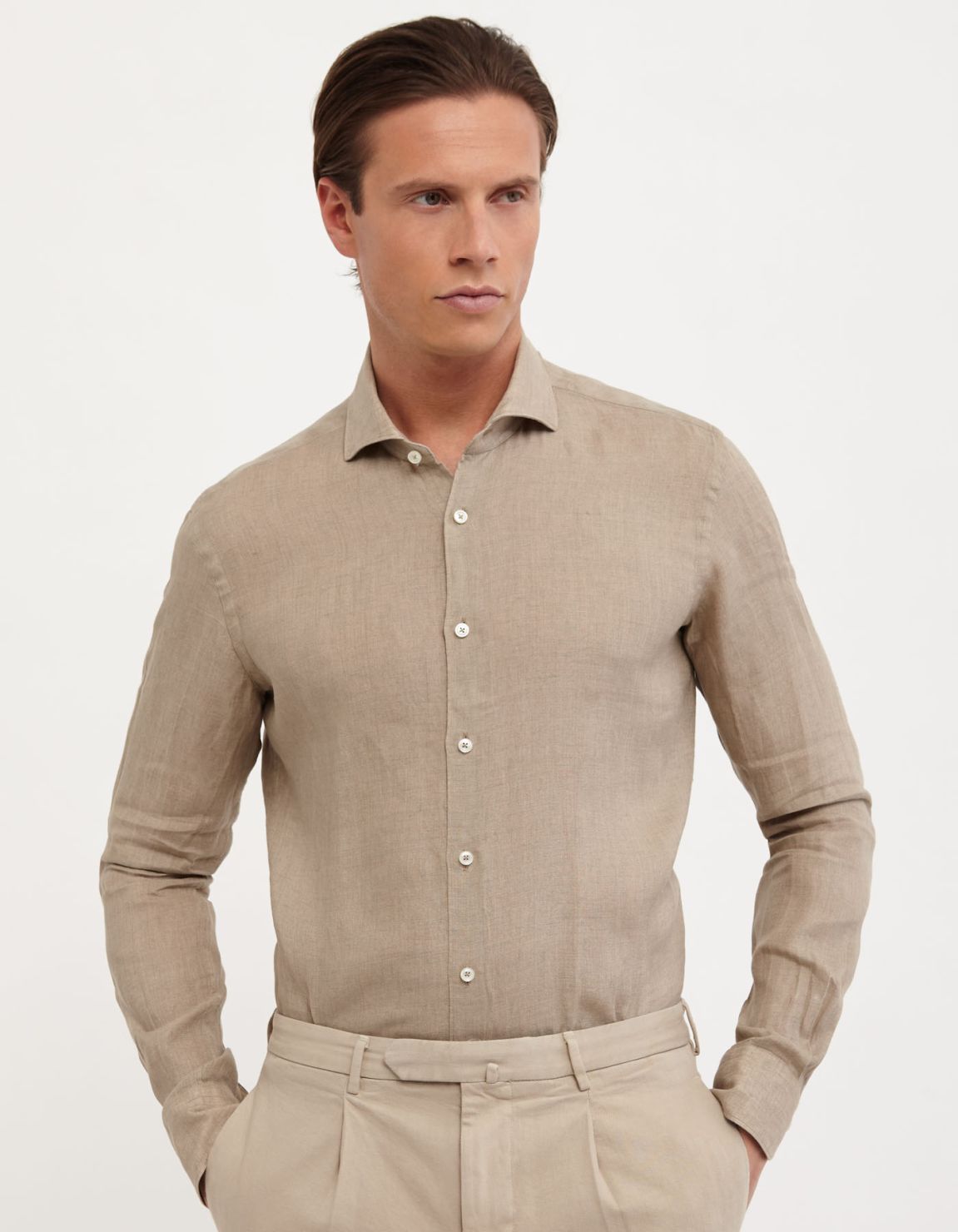 Camisa Cuello francés Liso Lino Arena Tailor Custom Fit 3