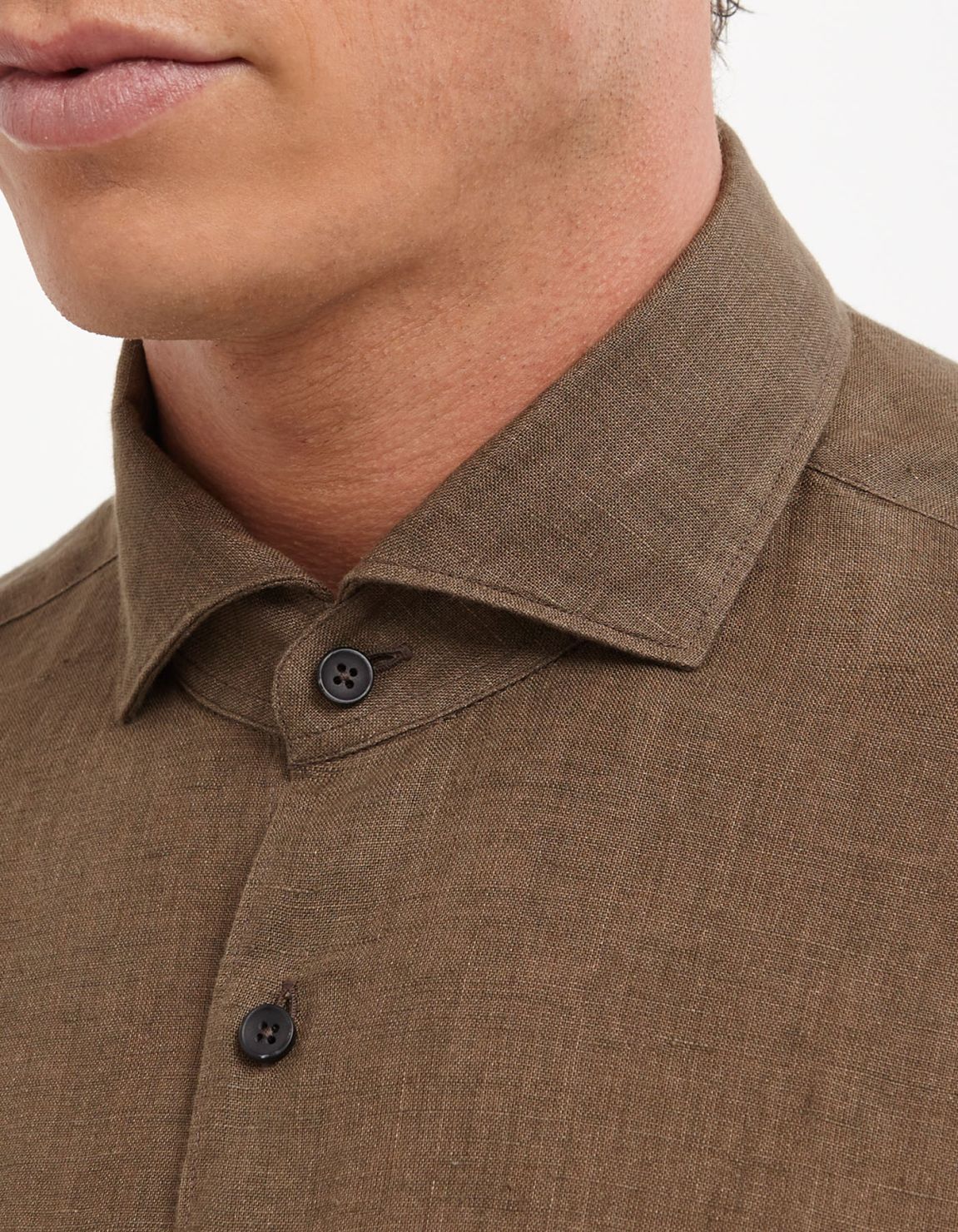 Brown Linen Solid colour Shirt Collar cutaway Tailor Custom Fit 2