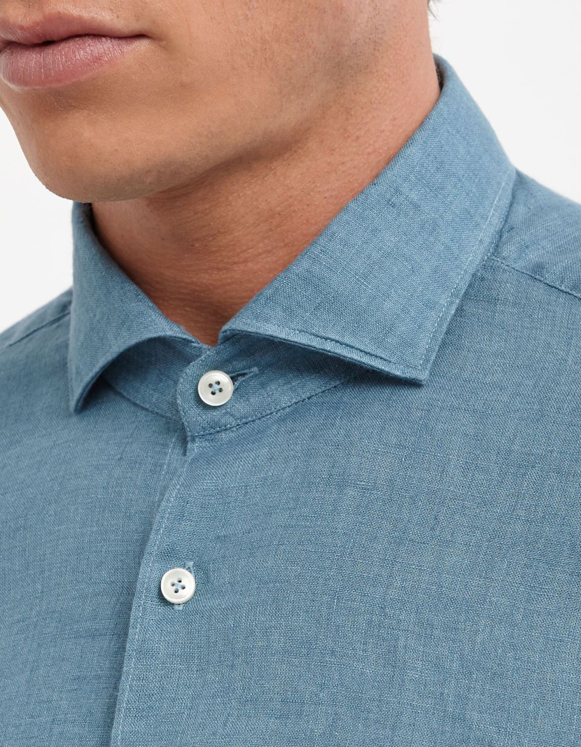 Camisa Cuello francés Liso Lino Verde azulado Tailor Custom Fit 2