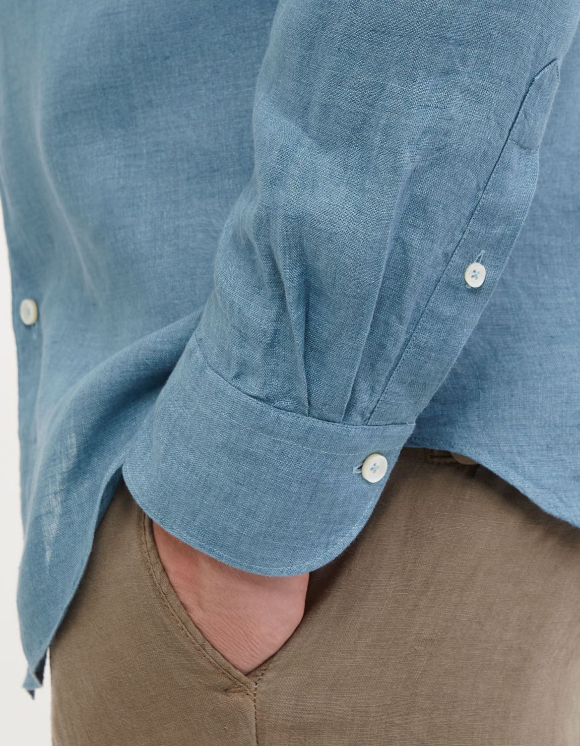 Camisa Cuello francés Liso Lino Verde azulado Tailor Custom Fit 5