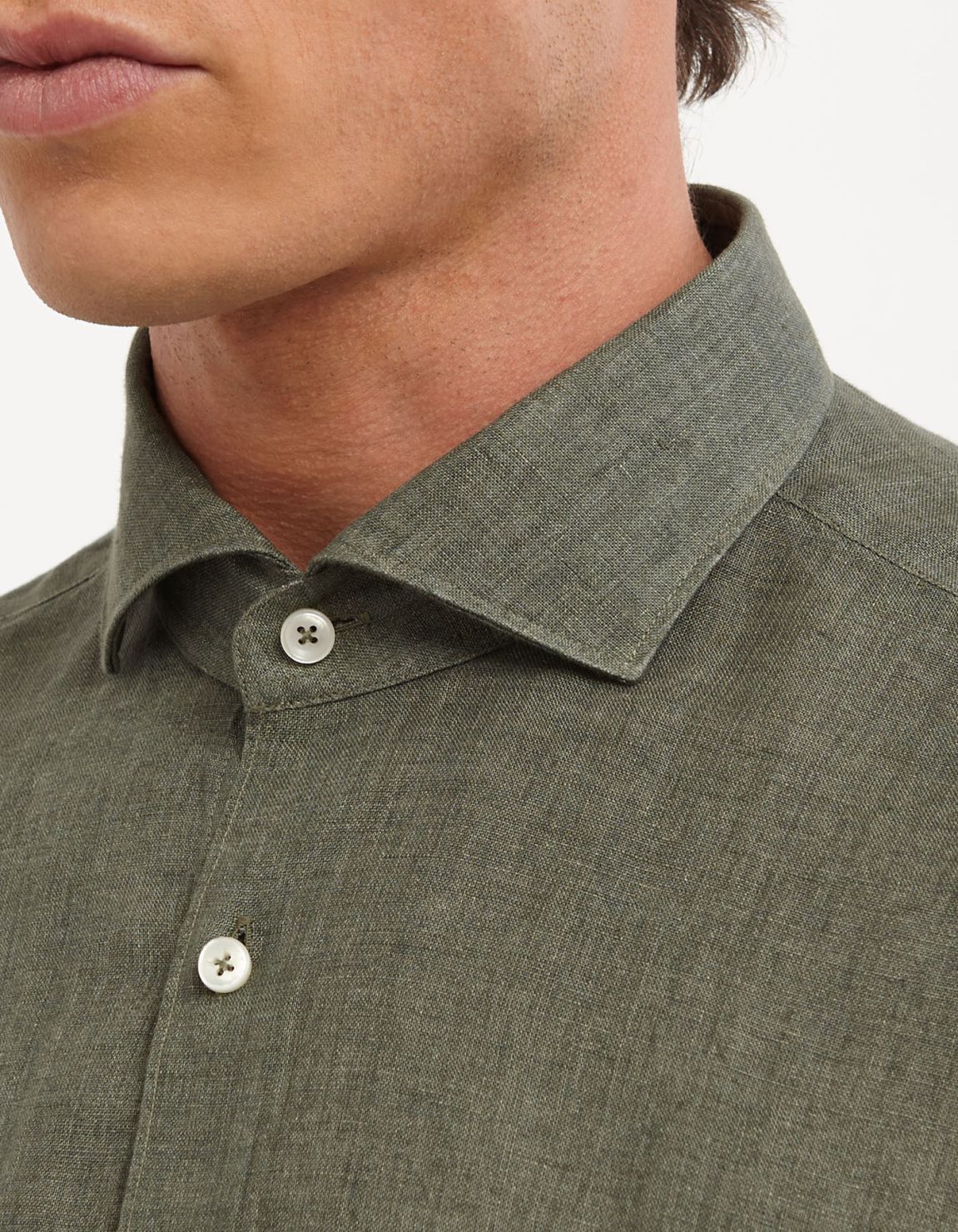 Camisa Cuello francés Liso Lino Verde militar Tailor Custom Fit 2