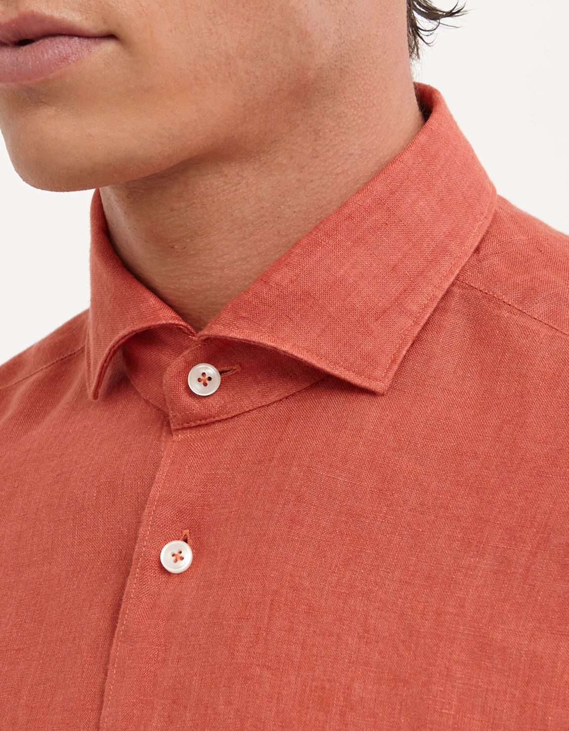Orange Red Linen Solid colour Shirt Collar cutaway Tailor Custom Fit 2