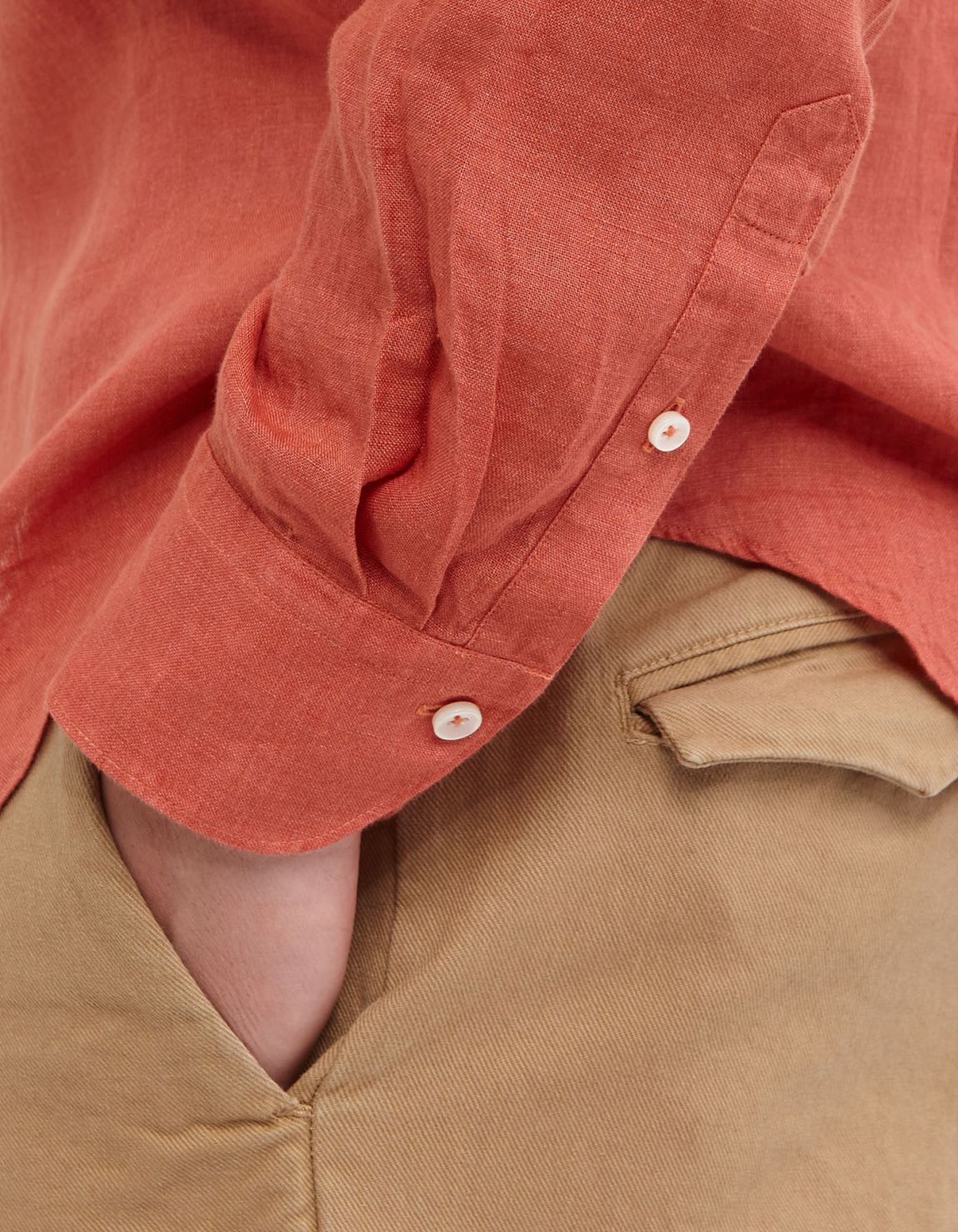Orange Red Linen Solid colour Shirt Collar cutaway Tailor Custom Fit 5