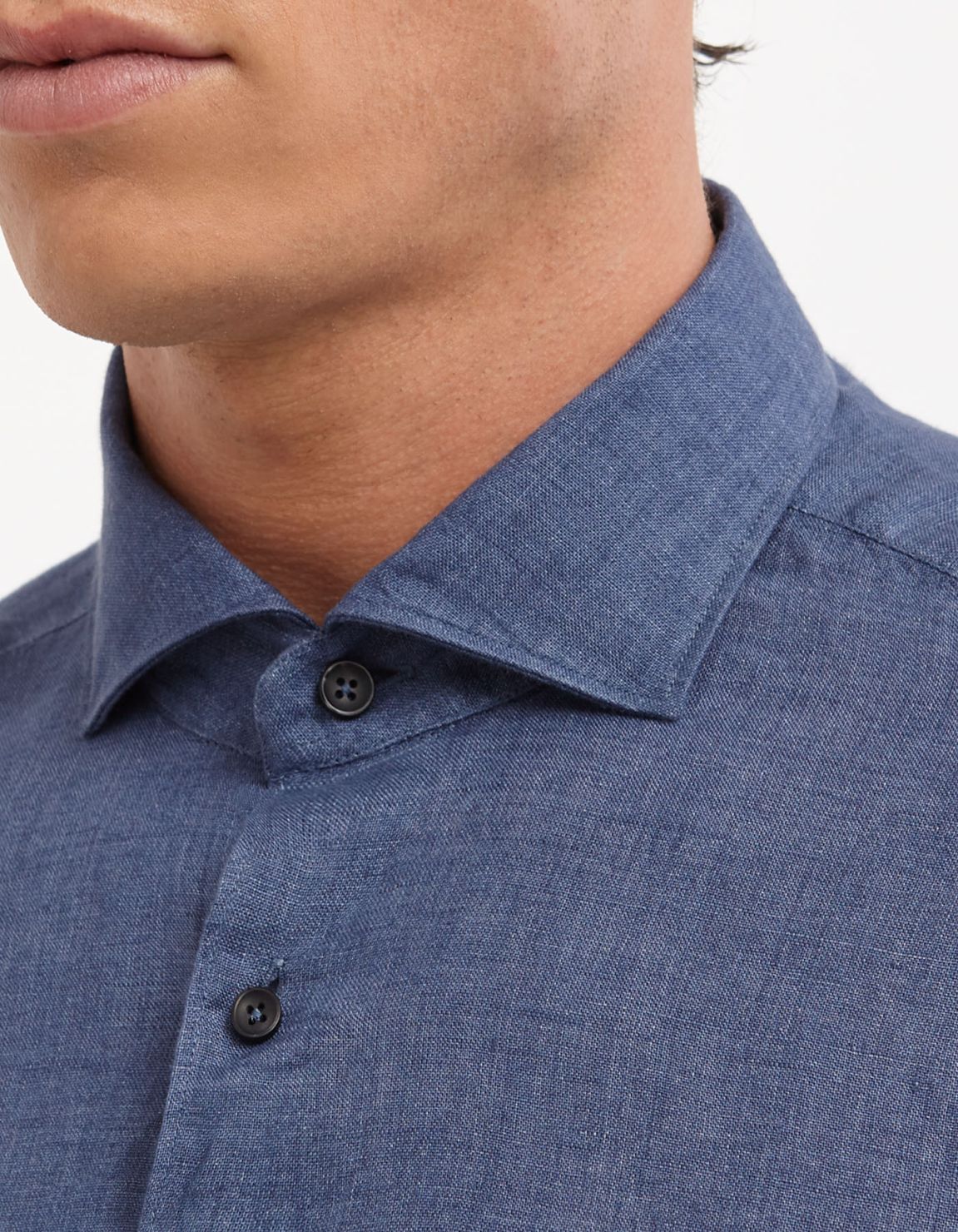 Camisa Cuello francés Liso Lino Blue jeans Tailor Custom Fit 2