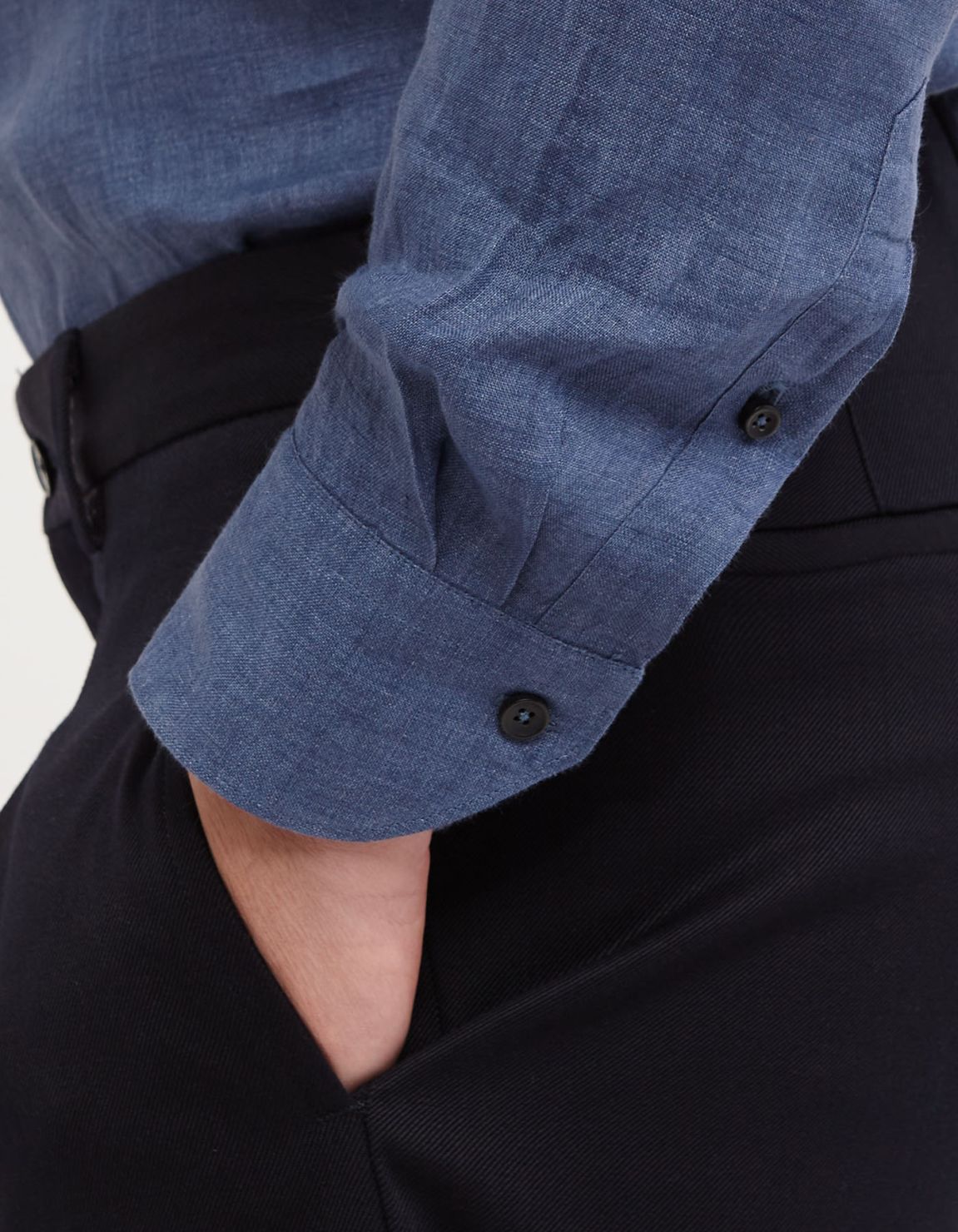 Camisa Cuello francés Liso Lino Blue jeans Tailor Custom Fit 5