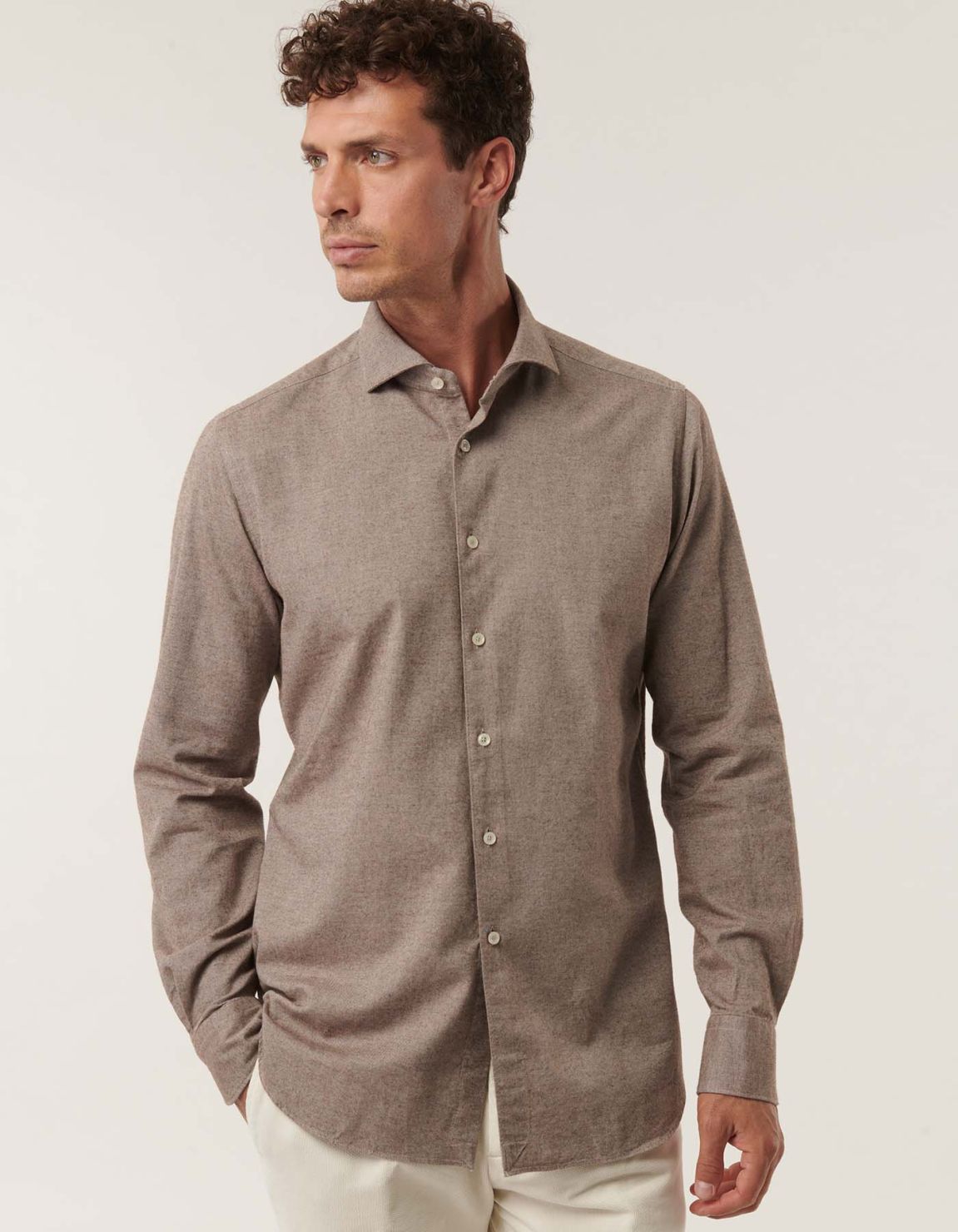 Brown Melange Twill Solid colour Shirt Collar cutaway Tailor Custom Fit 1