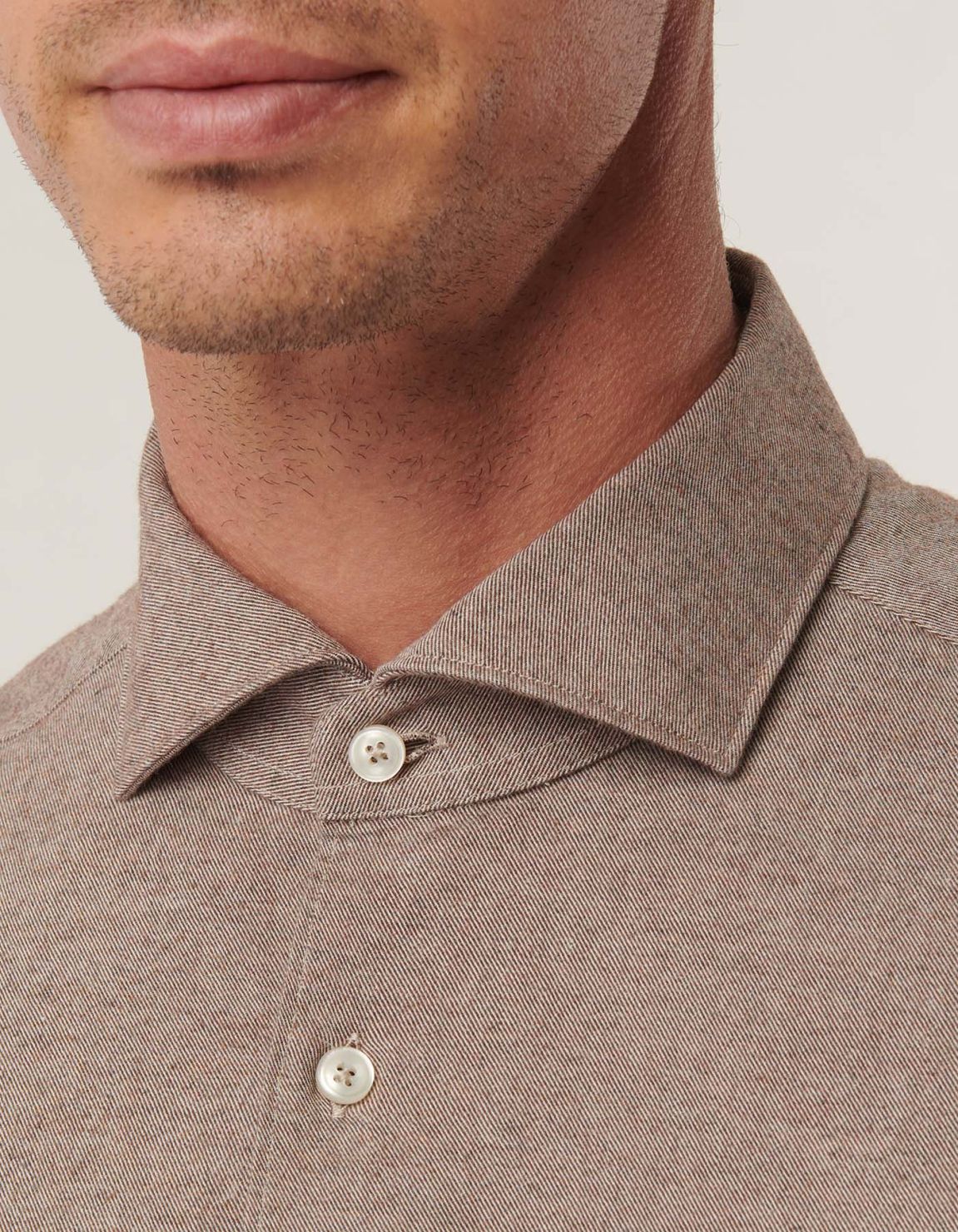 Brown Melange Twill Solid colour Shirt Collar cutaway Tailor Custom Fit 3