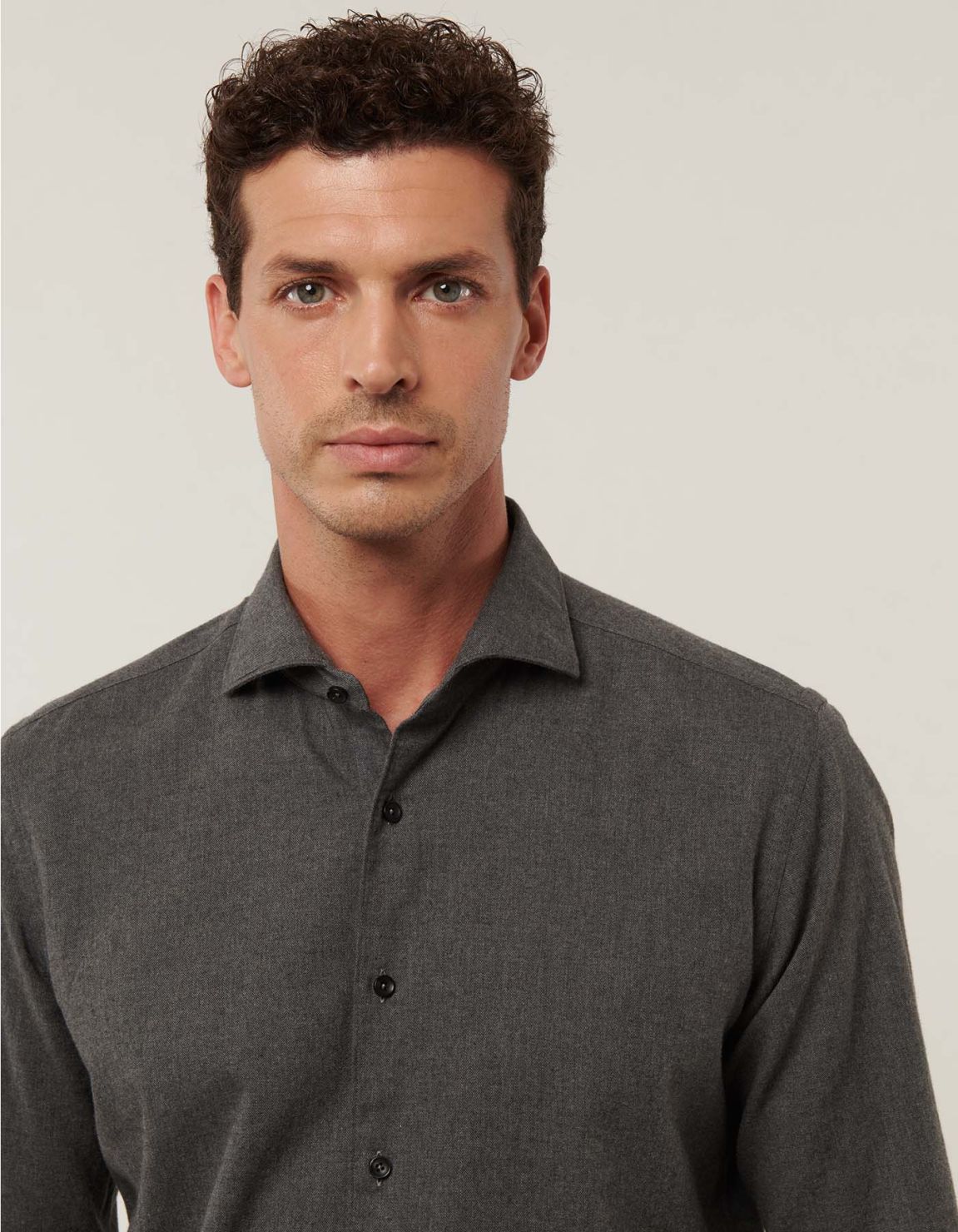 Grey Melange Twill Solid colour Shirt Collar cutaway Tailor Custom Fit 1