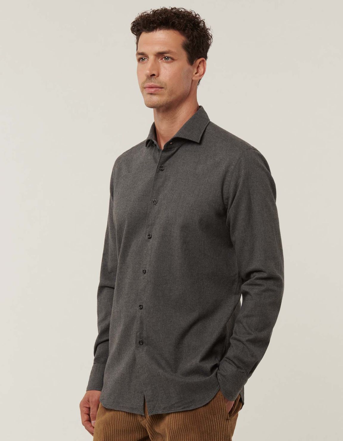 Grey Melange Twill Solid colour Shirt Collar cutaway Tailor Custom Fit 5