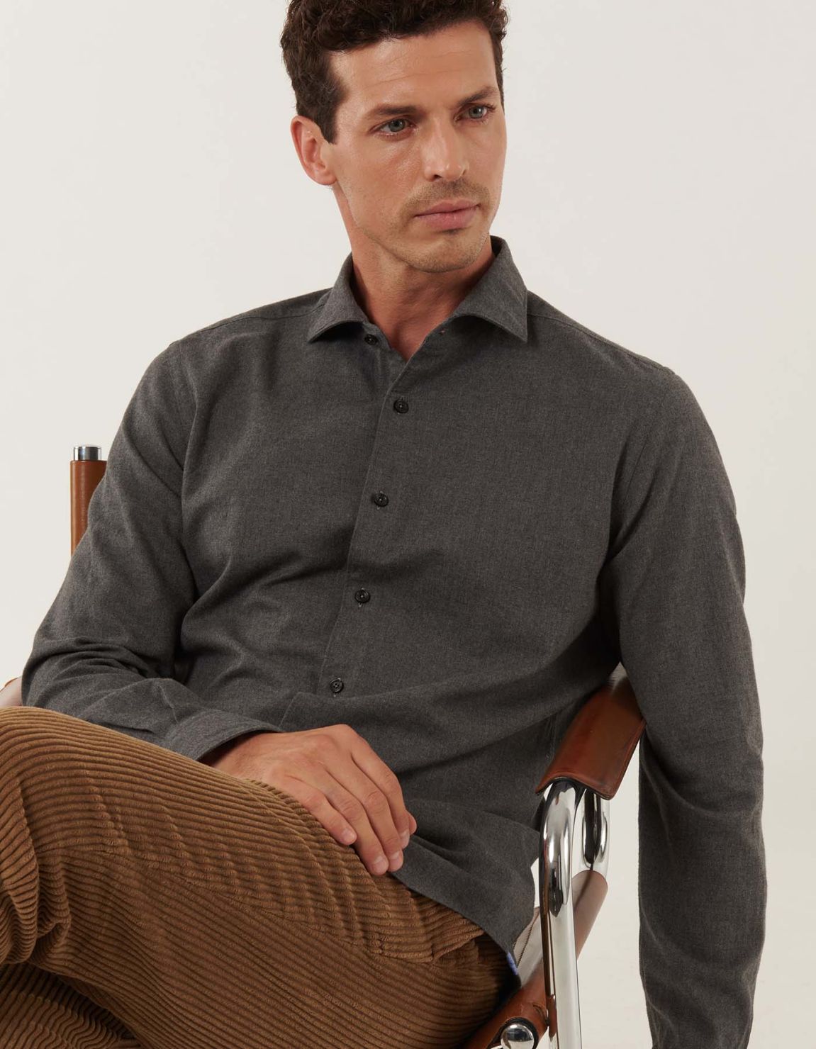 Grey Melange Twill Solid colour Shirt Collar cutaway Tailor Custom Fit 6