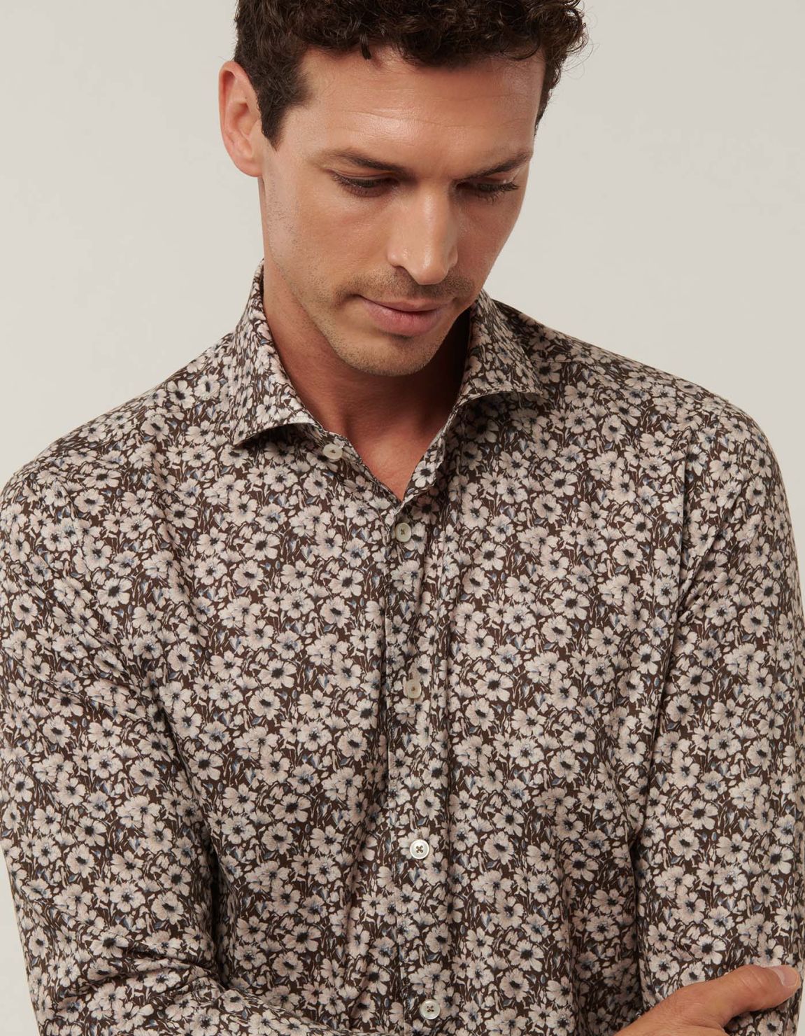 Brown Melange Twill Pattern Shirt Collar cutaway Tailor Custom Fit 1