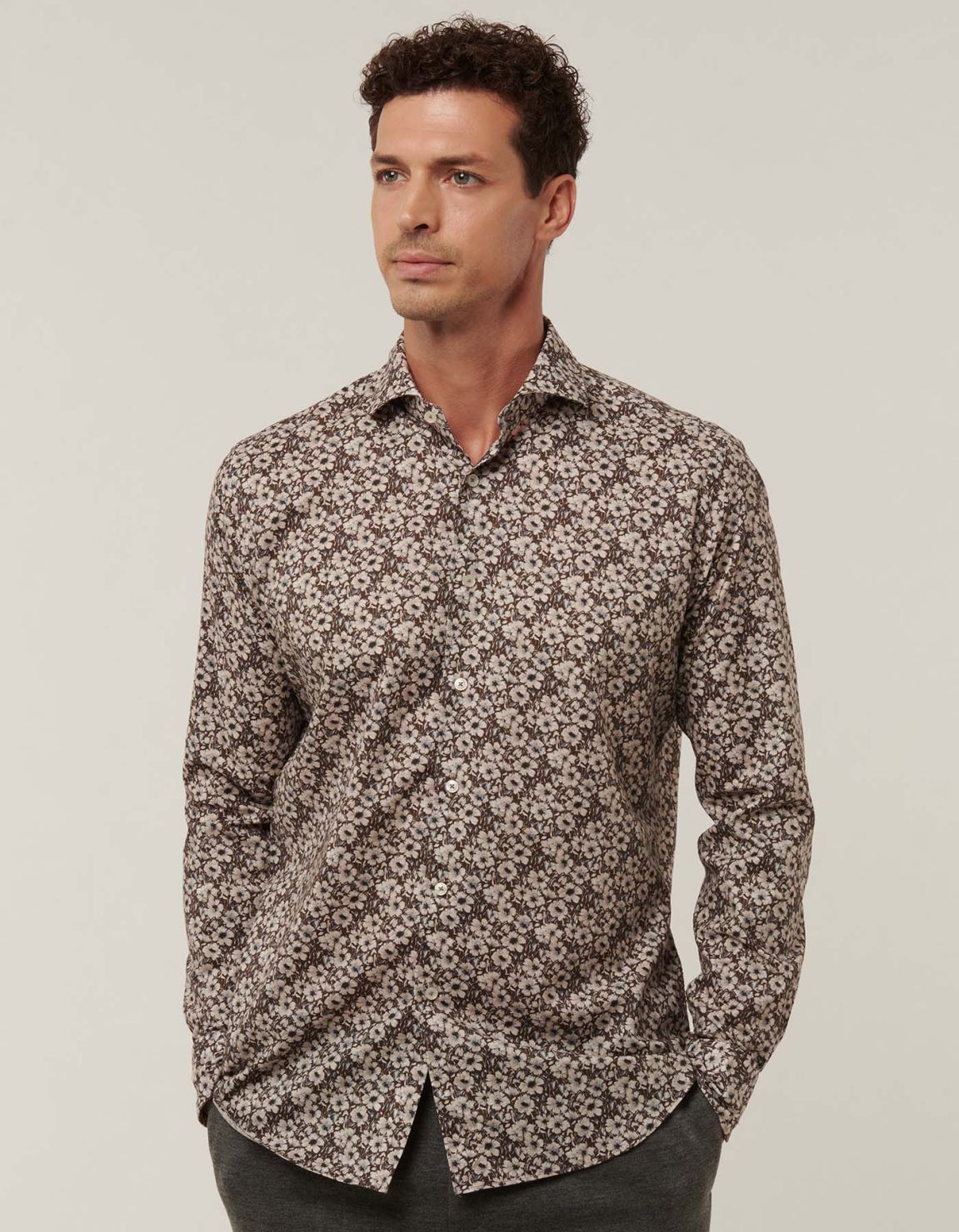 Brown Melange Twill Pattern Shirt Collar cutaway Tailor Custom Fit 5
