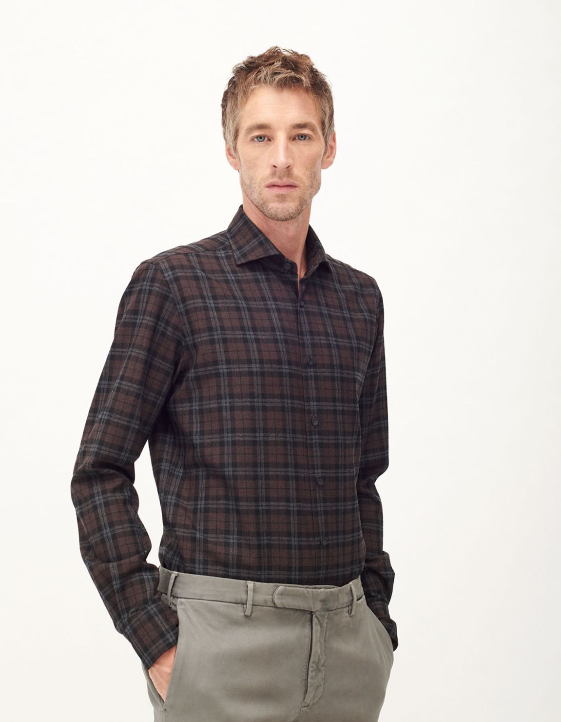 Shirt Collar cutaway Brown Textured Tailor Custom Fit 1