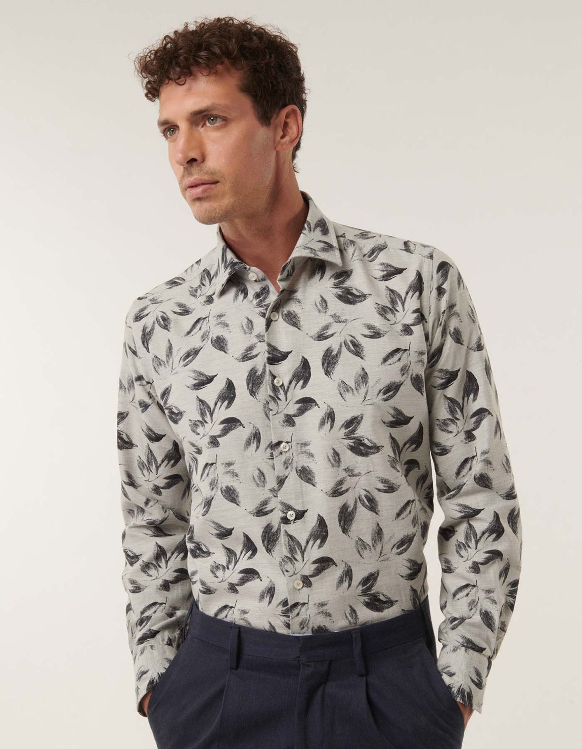 Grey Melange Twill Pattern Shirt Collar open spread Tailor Custom Fit 1