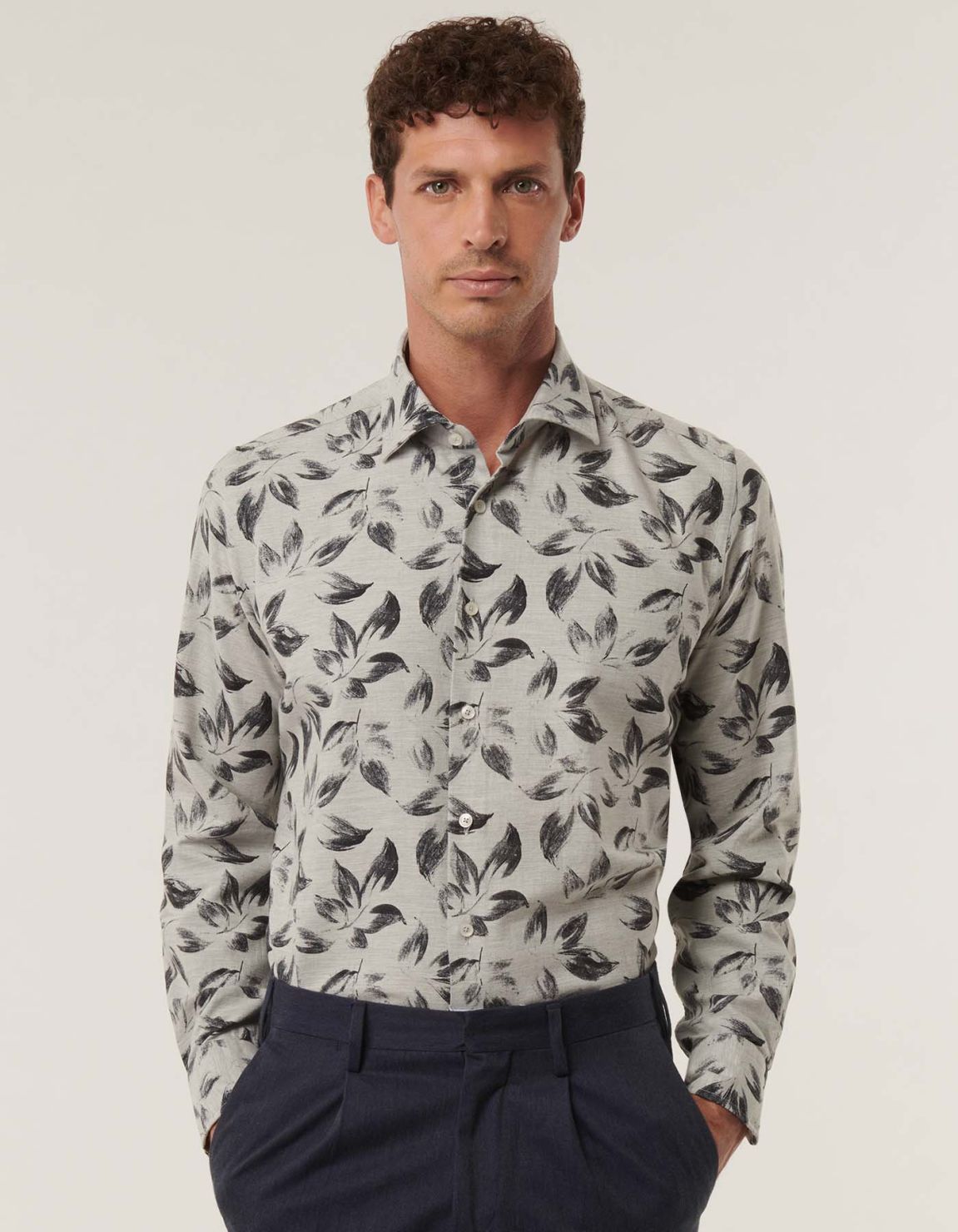 Grey Melange Twill Pattern Shirt Collar open spread Tailor Custom Fit 5