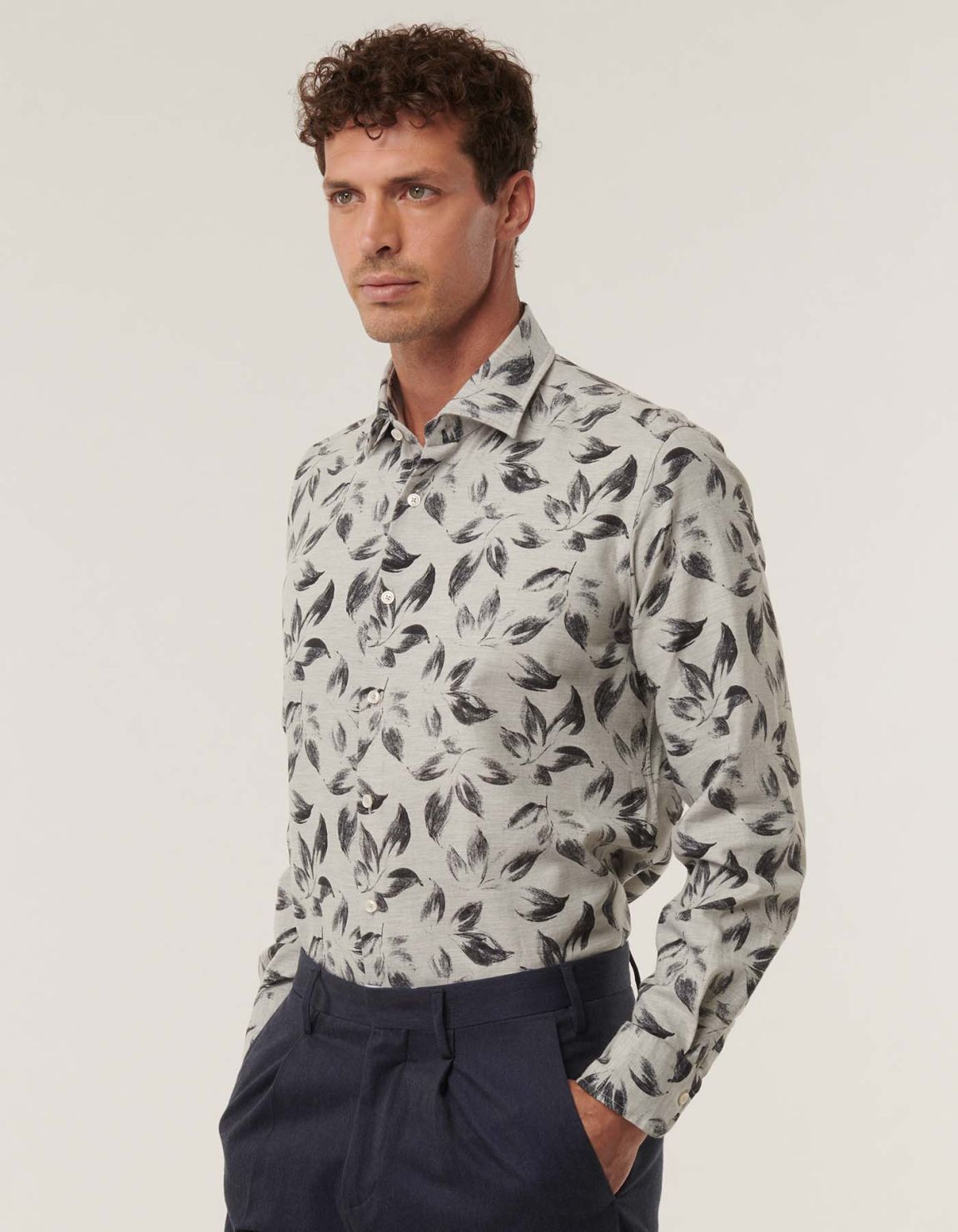 Grey Melange Twill Pattern Shirt Collar open spread Tailor Custom Fit 6
