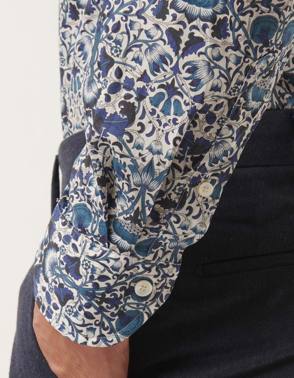 Camisa Cuello italiano abierto Estampado Popelina Azul ahumado Tailor Custom Fit 4