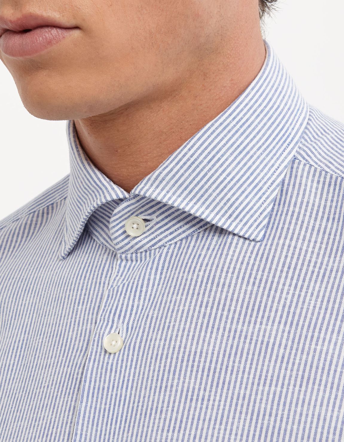 Camicia Collo francese Righe Lino Blu Tailor Custom Fit 2