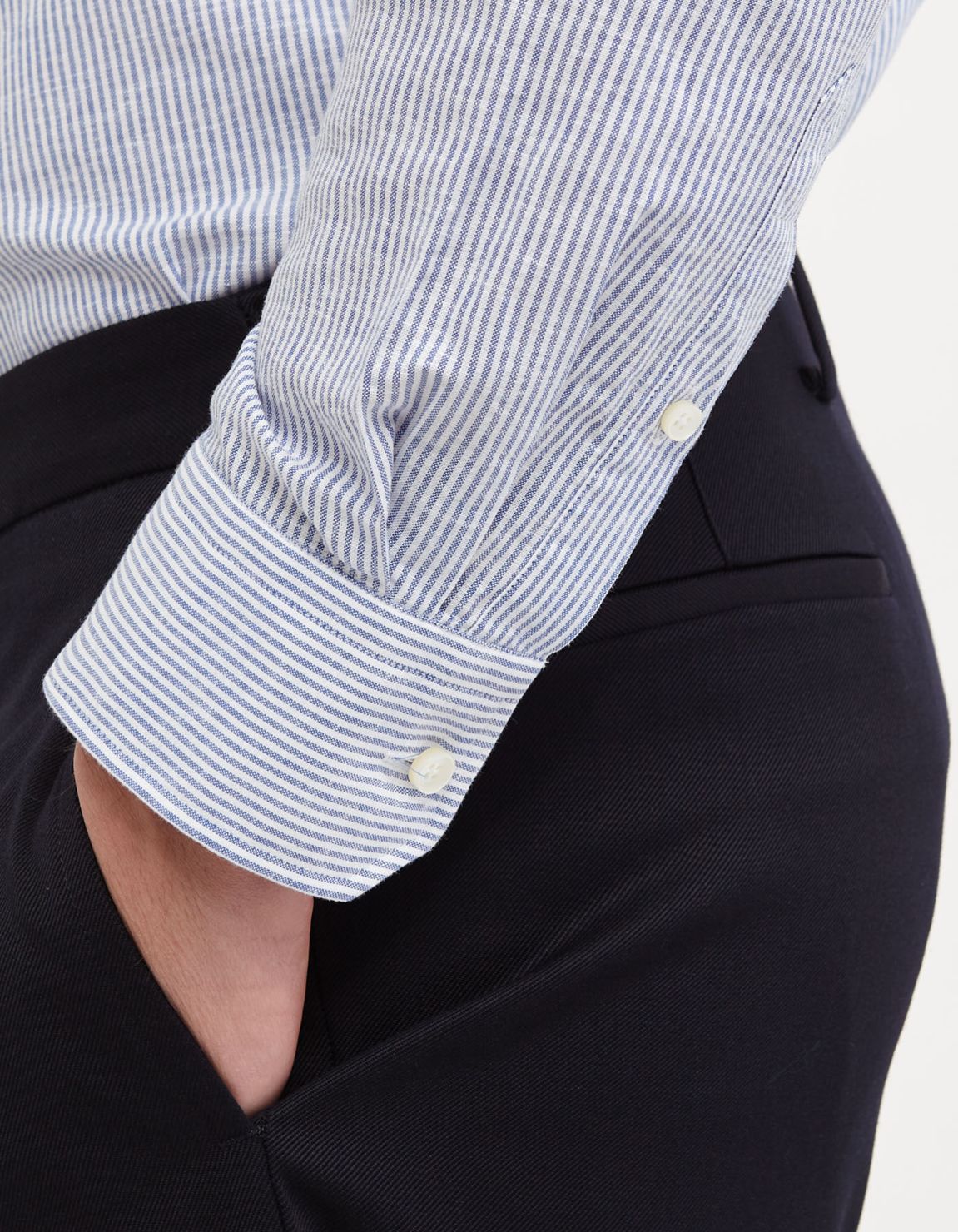 Camicia Collo francese Righe Lino Blu Tailor Custom Fit 5