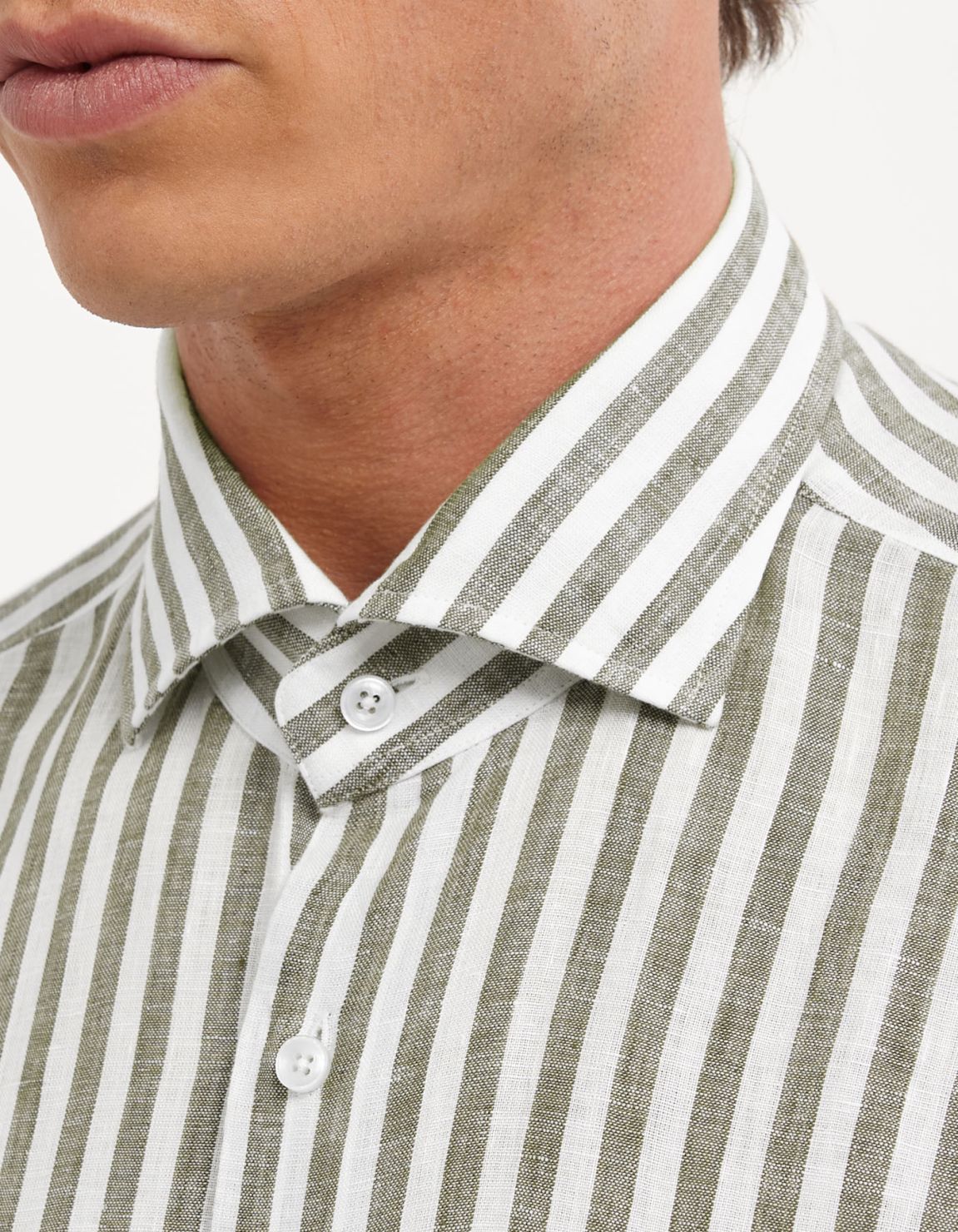 Camicia Collo francese Righe Lino Verde militare Tailor Custom Fit 2