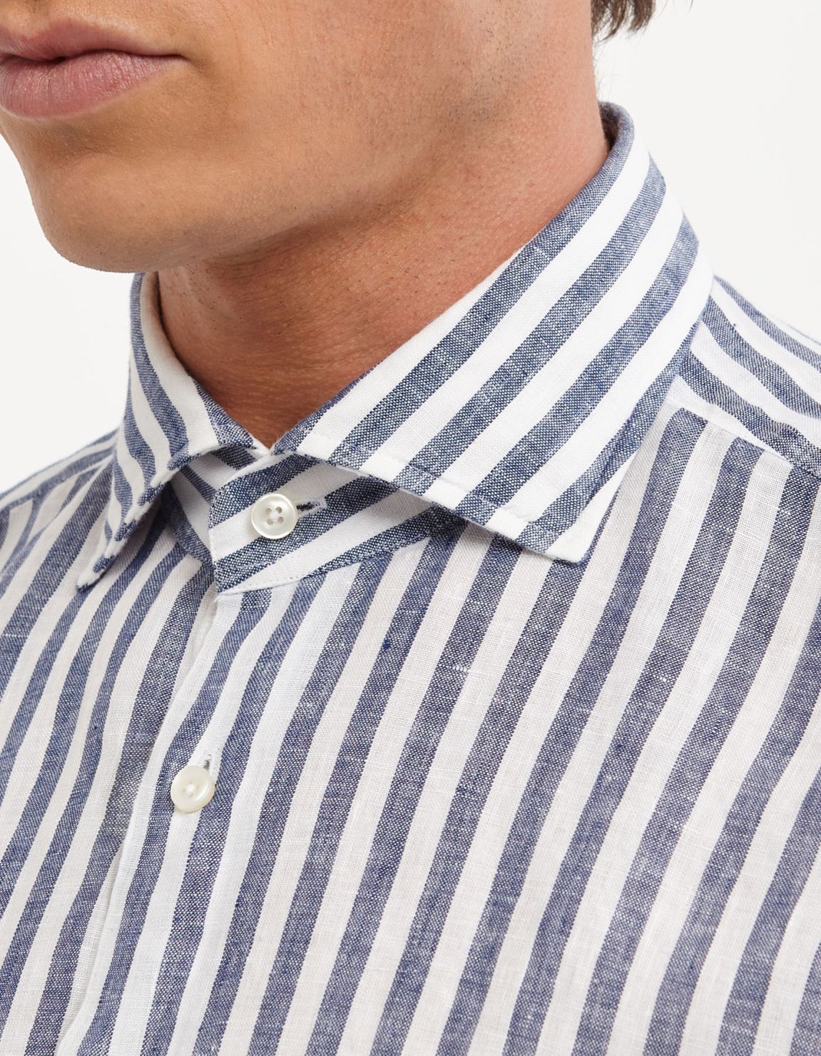 Camicia Collo francese Righe Lino Blu scuro Tailor Custom Fit 2