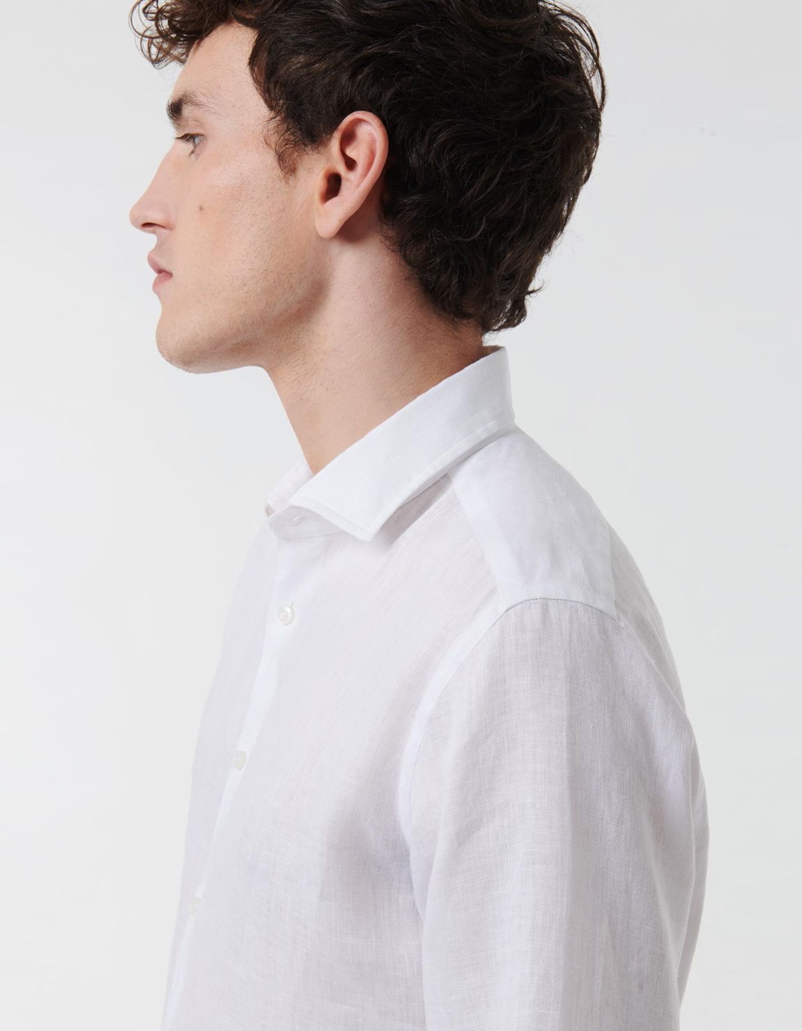 Camicia Collo francese piccolo Tinta Unita Lino Bianco Tailor Custom Fit 3