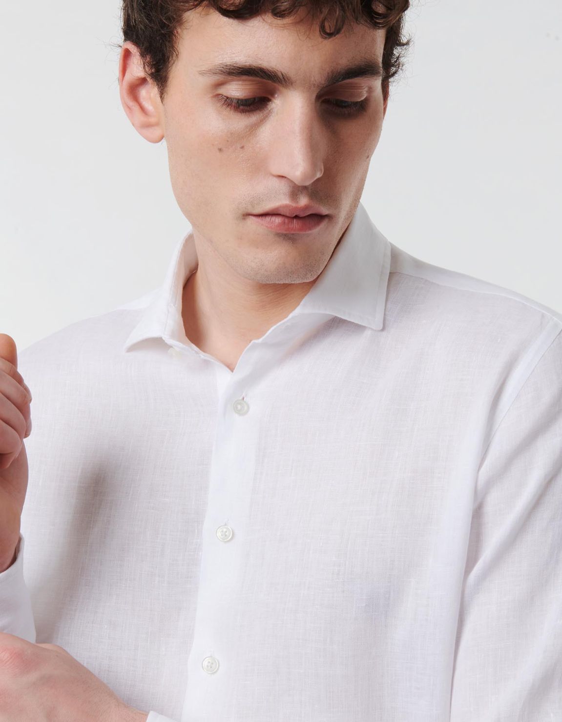 Camicia Collo francese piccolo Tinta Unita Lino Bianco Tailor Custom Fit 7