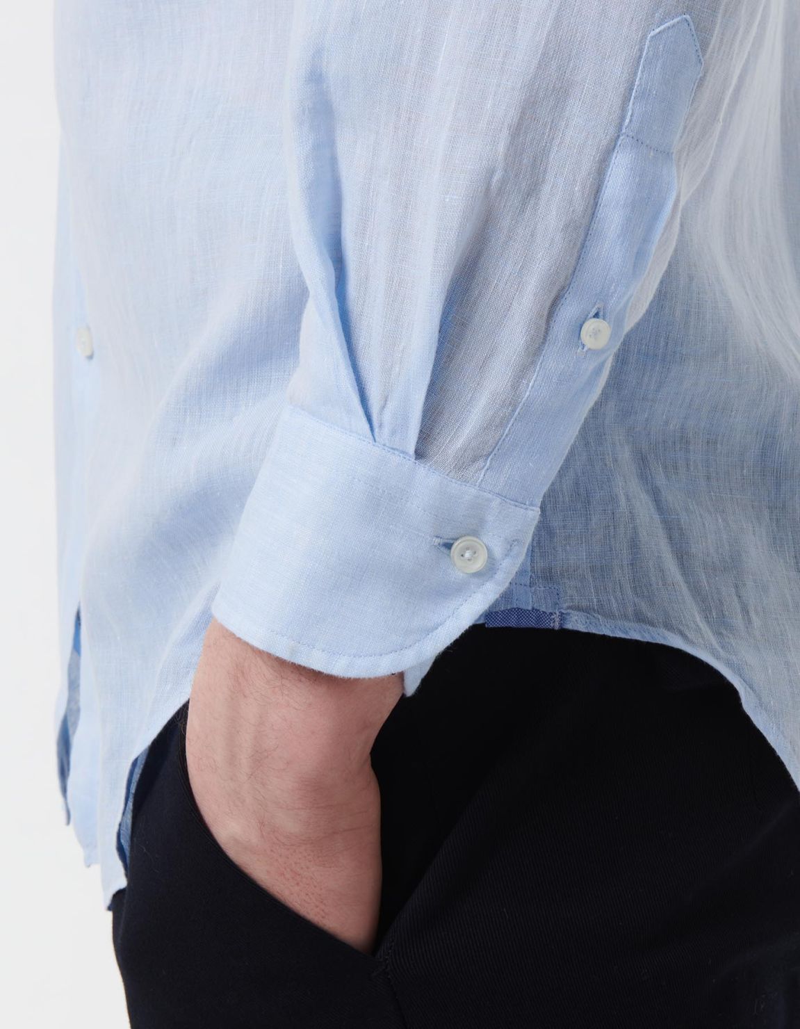 Camicia Collo francese piccolo Tinta Unita Lino Celeste Tailor Custom Fit 5