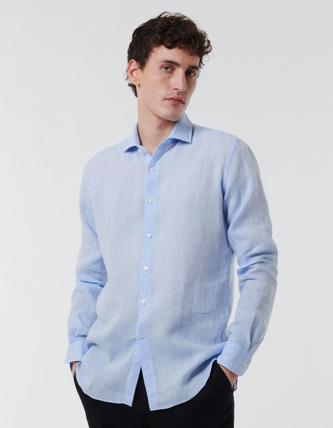 Light Blue Linen Solid colour Shirt Collar small cutaway Tailor Custom Fit 7